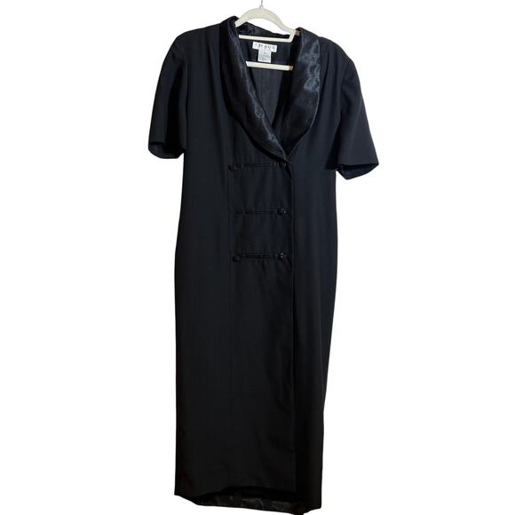 Vintage Chaus Dresses Black Short Sleeve Button Up Maxi Formal Dress Size 10 - Picture 1 of 8